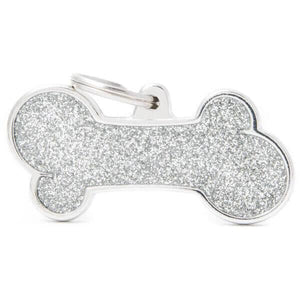 MyFamily Bone Glitter Pet ID Tag, Silver