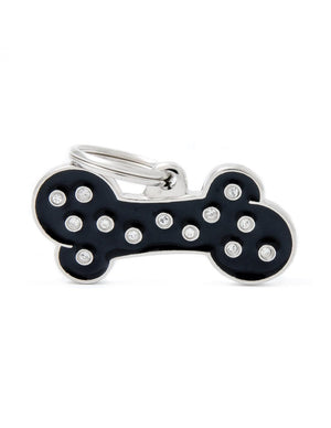 MyFamily Bone Strass Pet ID Tag, Black