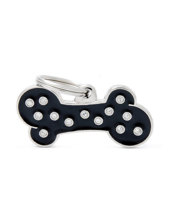 MyFamily Bone Strass Pet ID Tag, Black