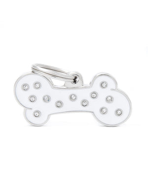 MyFamily Bone Strass Pet ID Tag, White