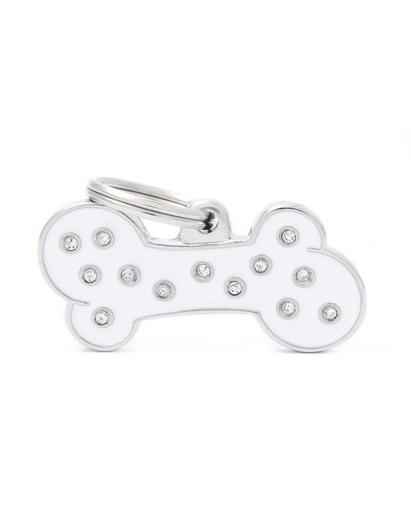 MyFamily Bone Strass Pet ID Tag, White