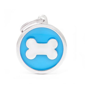 MyFamily Classic Circle Bone Pet ID Tag, Light Blue