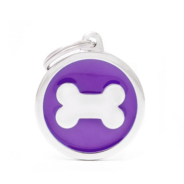 MyFamily Classic Circle Bone Pet ID Tag, Purple