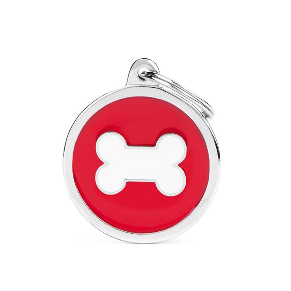 MyFamily Charms Circle Bone Pet ID Tag, Red/White