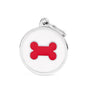 MyFamily Charms Circle Bone Pet ID Tag, White/Red