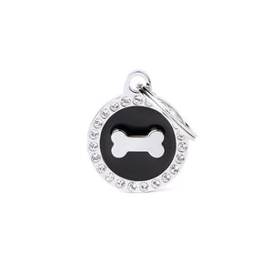 MyFamily Glam Circle Bone Pet ID Tag, Black