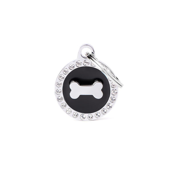 MyFamily Glam Circle Bone Pet ID Tag, Black