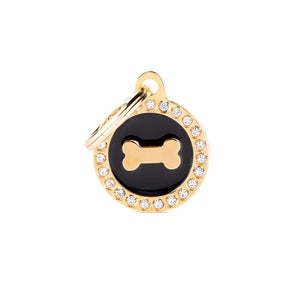 MyFamily Glam Circle Bone Pet ID Tag, Gold/Black