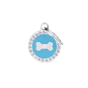 MyFamily Glam Circle Bone Pet ID Tag, Light Blue