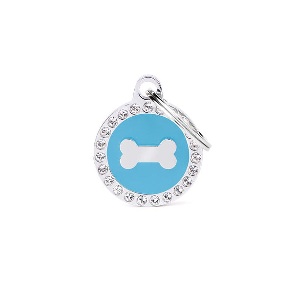 MyFamily Glam Circle Bone Pet ID Tag, Light Blue