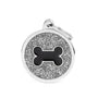 MyFamily Shine Glitter Circle Bone Pet ID Tag, Silver/Black