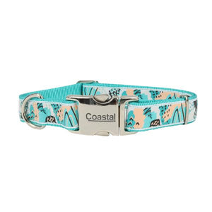 Ribbon Adjustable Collar with Metal Buckle for Dogs, Teal Sketched Abstract