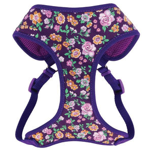Ribbon Designer Wrap Adjustable Dog Harness, Purple Sketched Floral