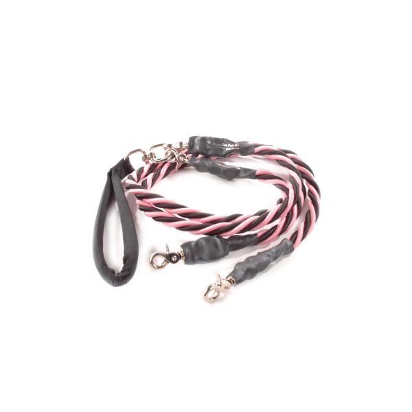 Bun-gee Pup-ee Double Dog Leash, Pink/Black