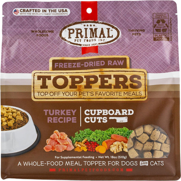 Primal Toppers Garniture alimentaire lyophilisée à base de dinde crue pour chiens et chats