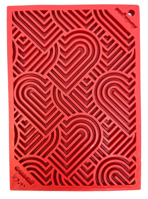 SodaPup eMat tapis de léchage à motif Love Hearts pour chiens Alimentateur lent, Rouge