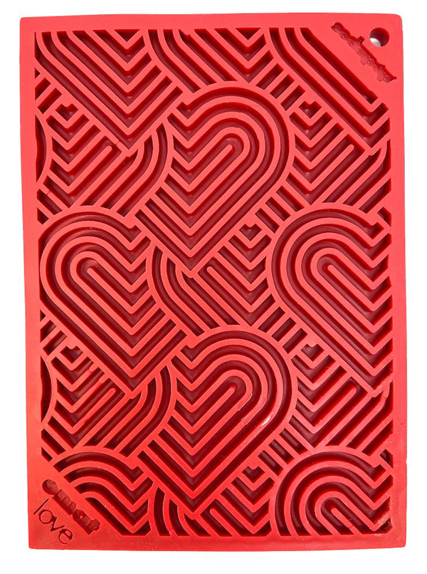 SodaPup eMat tapis de léchage à motif Love Hearts pour chiens Alimentateur lent, Rouge