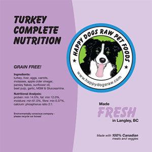Happy Dogs Raw Pet Food alimentation crue complète à la dinde pour chiens congelée