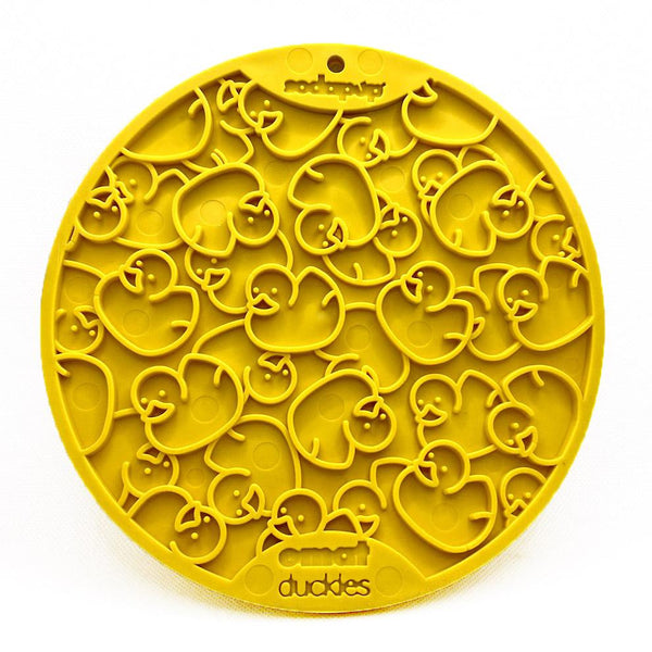 SodaPup Tapis à lécher eMat motif canards avec ventouses, distributeur lent pour chiens, jaune