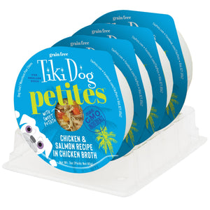 Tiki Dog Aloha Petites Poulet et saumon dans un bouillon de poulet Nourriture humide pour chiens