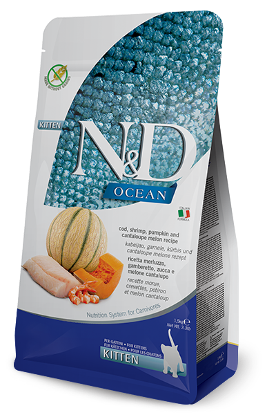 Farmina N&D Ocean Cod, Shrimp, Pumpkin & Cantaloupe Melon Kitten Dry Cat Food