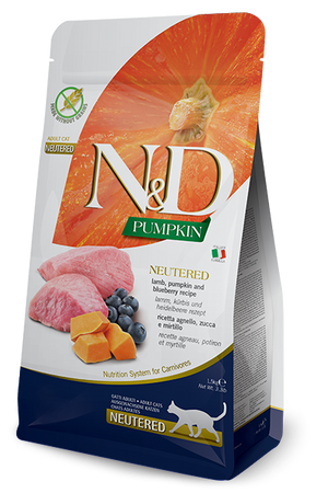 Farmina N&D Pumpkin Lamb, Pumpkin & Blueberry Neutered Dry Cat Food