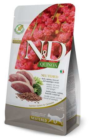 Farmina N&D Quinoa Duck, Quinoa, Broccoli & Asparagus Neutered Dry Cat Food