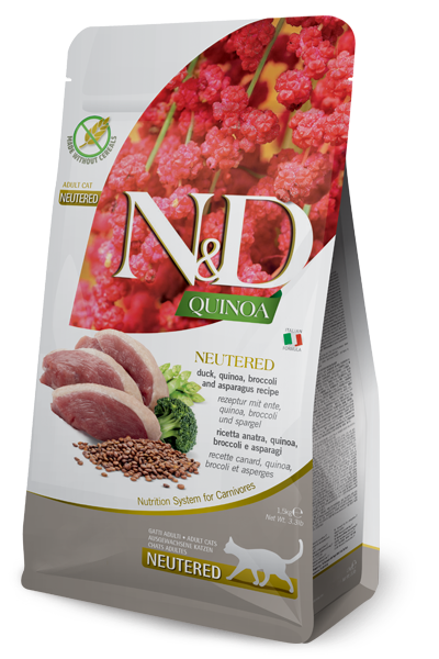 Farmina N&D Quinoa Duck, Quinoa, Broccoli & Asparagus Neutered Dry Cat Food