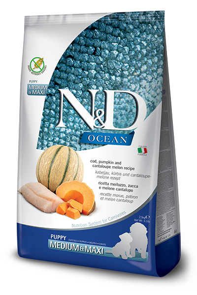 Farmina N&D Ocean Cod, Pumpkin & Cantaloupe Melon Puppy Medium & Maxi Dry Dog Food