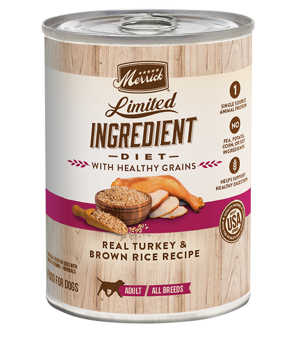 Merrick Limited Ingredient Diet Healthy Grains Real Turkey & Brown Rice Wet Dog Food Can