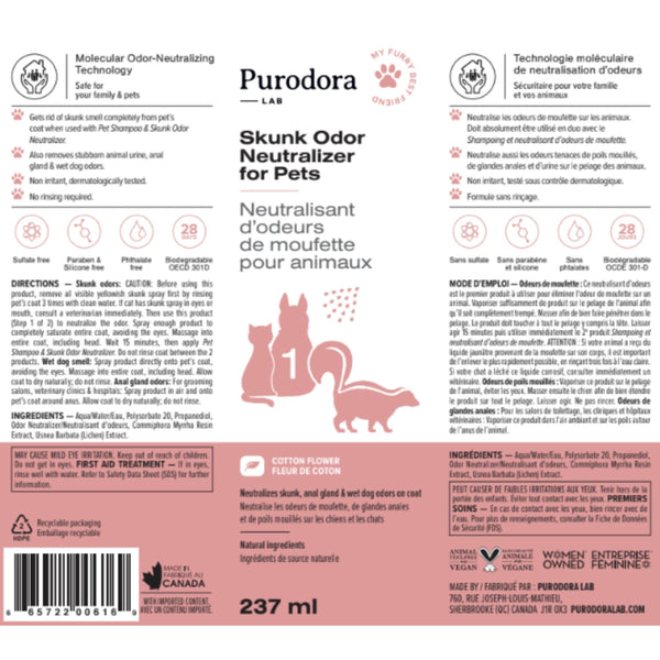 Purodora Lab Neutralisant D'Odeurs De Moufette Pour Animaux