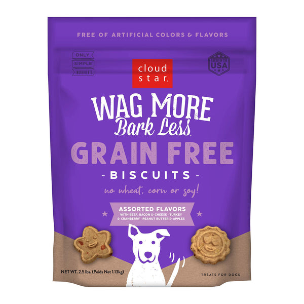 Cloud Star Wag More Bark Less Biscuits sans céréales friandises pour chiens aux saveurs assorties