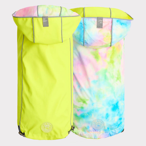 GF Pet Reversible Dog Raincoat, Neon Yellow/Tie-Dye