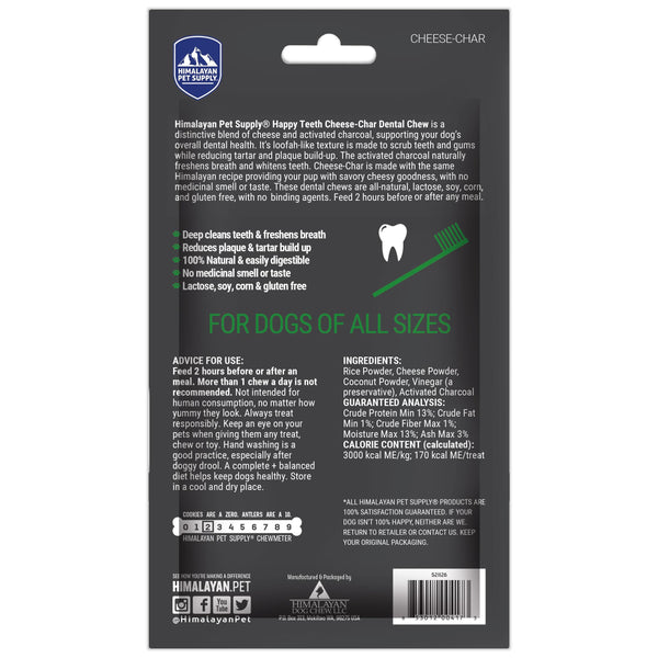 Himalayan Pet Supply Happy Teeth Cheese-Char Dental Chew Dog Treat