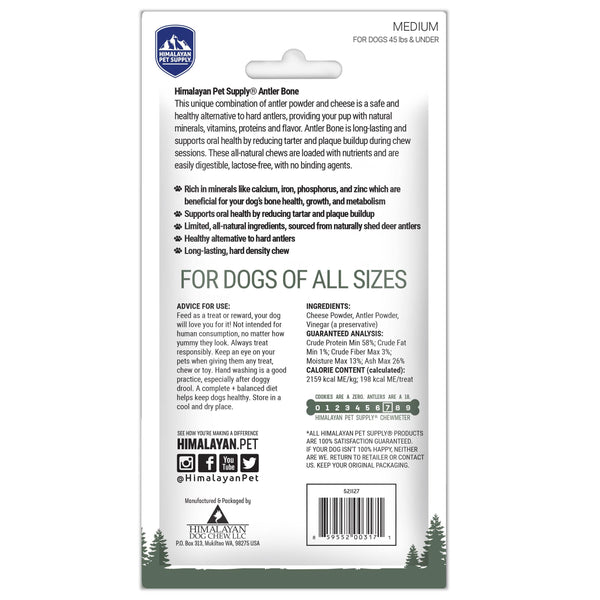 Himalayan Pet Supply Health & Wellness Antler Bone Dog Treats, Medium,