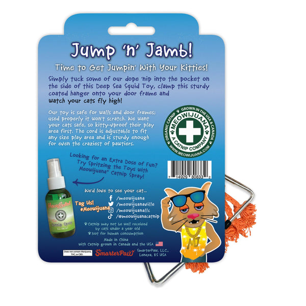 Meowijuana Jouet pour chat à l'herbe à chat rechargeable suspendu Jump 'n' Jamb Calamar des mers profondes