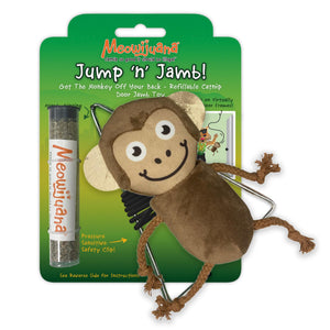 Meowijuana Jouet pour chat à l'herbe à chat rechargeable suspendu Jump 'n' Jamb Get The Monkey Off Your Back