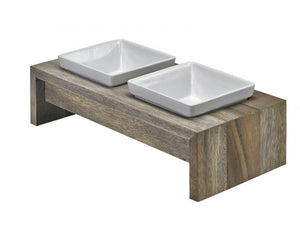 Bowsers Artisan Double Wood Pet Diner, Fossil