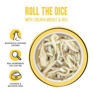 BFF Fun Size Meals Roll The Dice avec blanc de poulet et riz repas humide pour chien