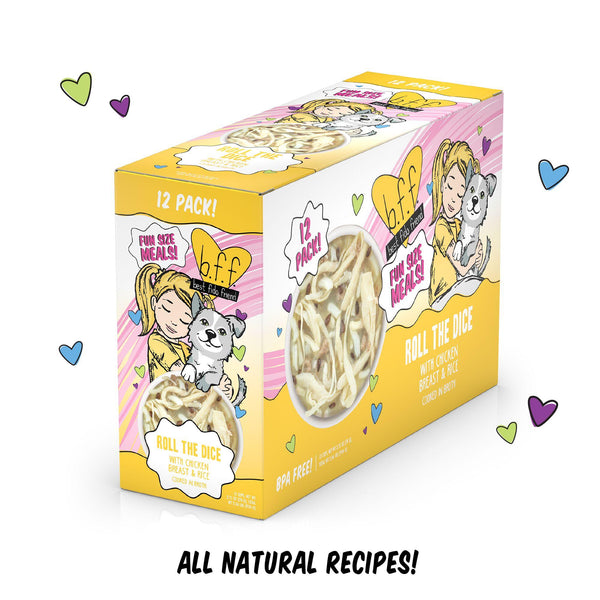BFF Fun Size Meals Roll The Dice avec blanc de poulet et riz repas humide pour chien