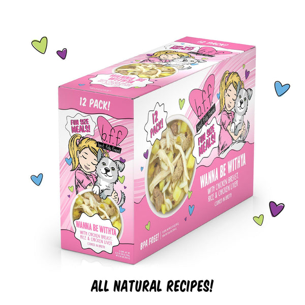 BFF Fun Size Meals Wanna Be Withya avec blanc de poulet, riz et foie de poulet repas humide pour chien