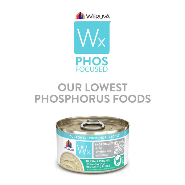Weruva Wx Phos Focused Tilapia & Chicken Formula in a Hydrating Puree Wet Cat Food Can