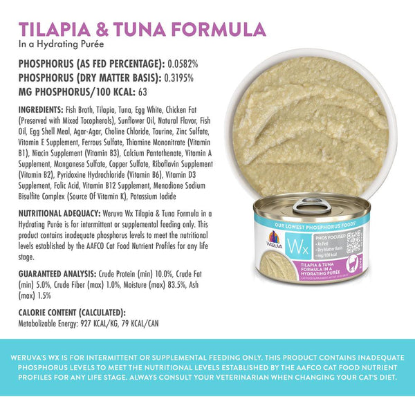 Weruva Wx Phos Focused Tilapia & Tuna Formula in a Hydrating Puree Wet Cat Food Can