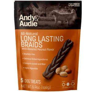 Andy & Audie Long Lasting Braids Roasted Peanut Flavor Dog Treats