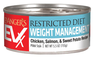 Evanger's EVX Restricted Diet Weight Management Chicken, Salmon & Sweet Potato Wet Cat Food Can