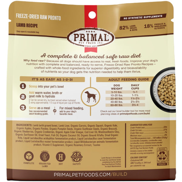Primal Pronto Raw Freeze-Dried Lamb Recipe Dog Food