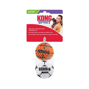 KONG Sport Balls Jouets pour chat remplis d'herbe à chat, assortis, paquet de 2