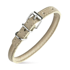 Dogline Round Leather Collar, Beige