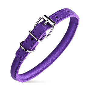 Dogline Round Leather Collar, Purple