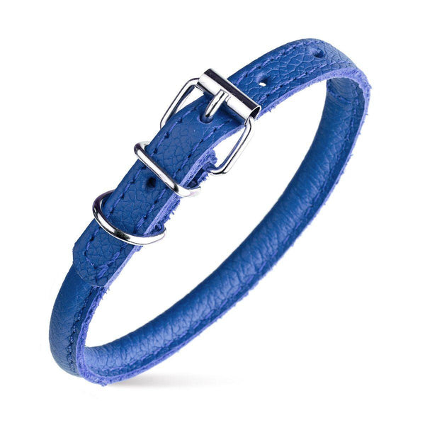 Dogline Round Leather Collar, Royal Blue